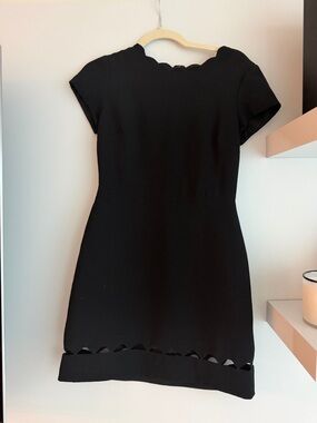 Club Monaco Black Scallop-Trim Short Sleeve Dress